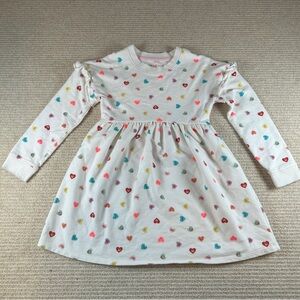 Cat & Jack Girls Knit Dress White Pink Hearts Long Sleeve Size 6/7 S Playwear